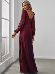 Open Lantern Sleeve A-Line Bridesmaid Dress – Burgundy