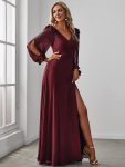 Open Lantern Sleeve A-Line Bridesmaid Dress – Burgundy