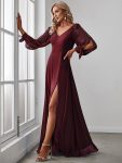 Open Lantern Sleeve A-Line Bridesmaid Dress – Burgundy