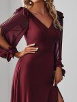 Open Lantern Sleeve A-Line Bridesmaid Dress – Burgundy