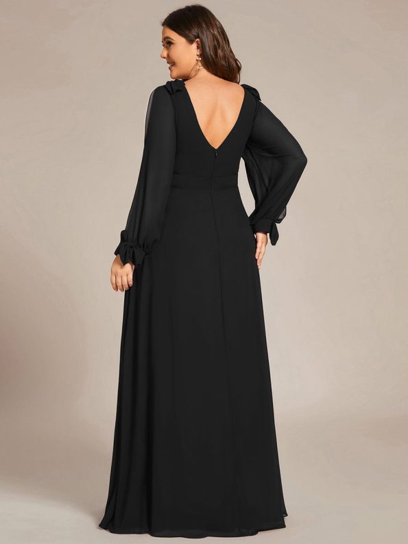 Open Lantern Sleeve A-Line Bridesmaid Dress - Black