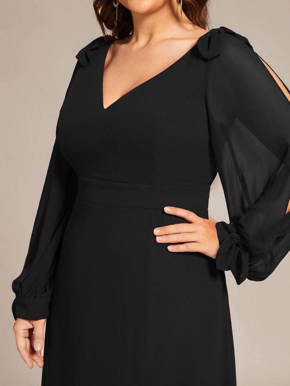 Open Lantern Sleeve A-Line Bridesmaid Dress - Black