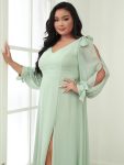 Open Lantern Sleeve A-Line Bridesmaid Dress – Mint Green