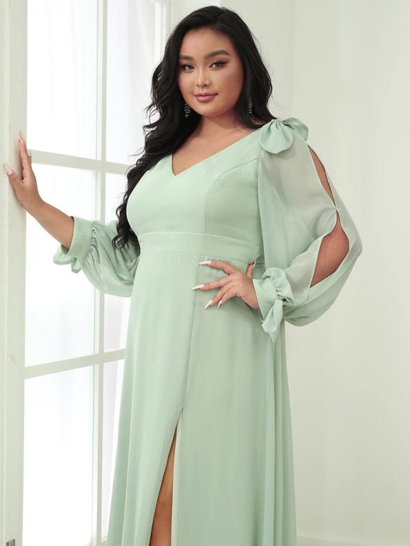 Open Lantern Sleeve A-Line Bridesmaid Dress - Mint Green