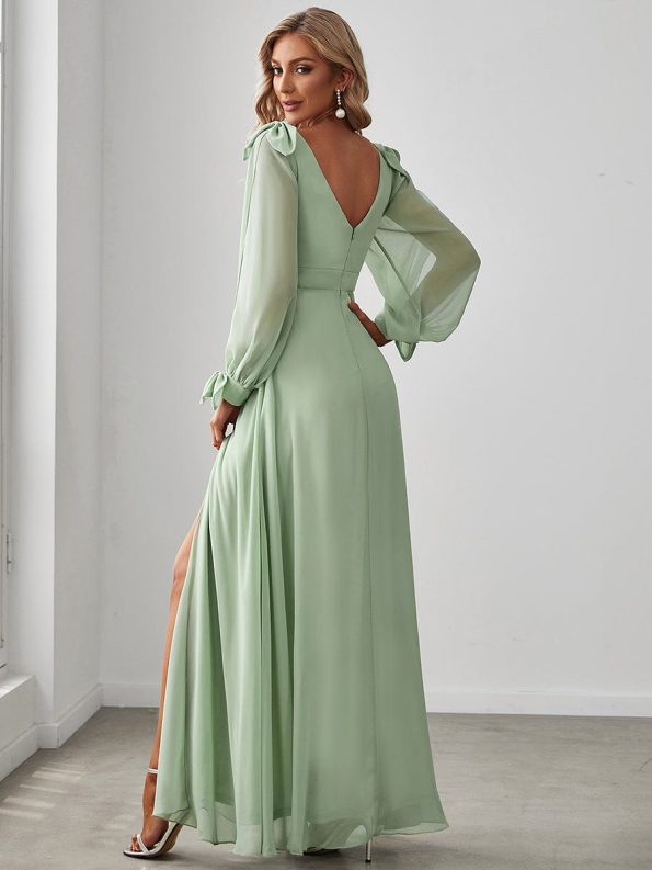 Open Lantern Sleeve A-Line Bridesmaid Dress - Mint Green