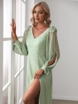 Open Lantern Sleeve A-Line Bridesmaid Dress – Mint Green