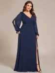 Open Lantern Sleeve A-Line Bridesmaid Dress – Navy Blue