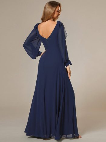 Open Lantern Sleeve A-Line Bridesmaid Dress - Navy Blue