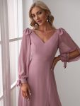 Open Lantern Sleeve A-Line Bridesmaid Dress – Purple Orchid