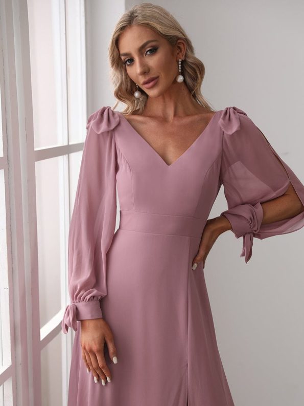 Open Lantern Sleeve A-Line Bridesmaid Dress - Purple Orchid