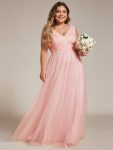 Chic Plus Size Sleeveless V-neck Lace and Tulle Bridesmaid Dress – Pink