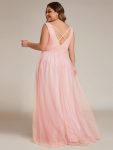 Chic Plus Size Sleeveless V-neck Lace and Tulle Bridesmaid Dress – Pink