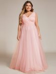 Chic Plus Size Sleeveless V-neck Lace and Tulle Bridesmaid Dress - Pink