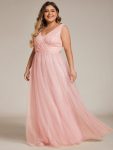 Chic Plus Size Sleeveless V-neck Lace and Tulle Bridesmaid Dress – Pink