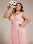 Chic Plus Size Sleeveless V-neck Lace and Tulle Bridesmaid Dress – Pink