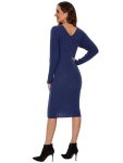 Ribbed Long Sleeve V-Neck Bodycon Knit Sweater Dress – Navy Blue