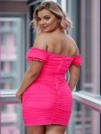 Off-the-Shoulder Pleated Bodycon Short Homecoming Dress – Hot Pink