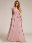 A-Line Pleated Chiffon Tie-Waist Evening Dress – Dusty Rose