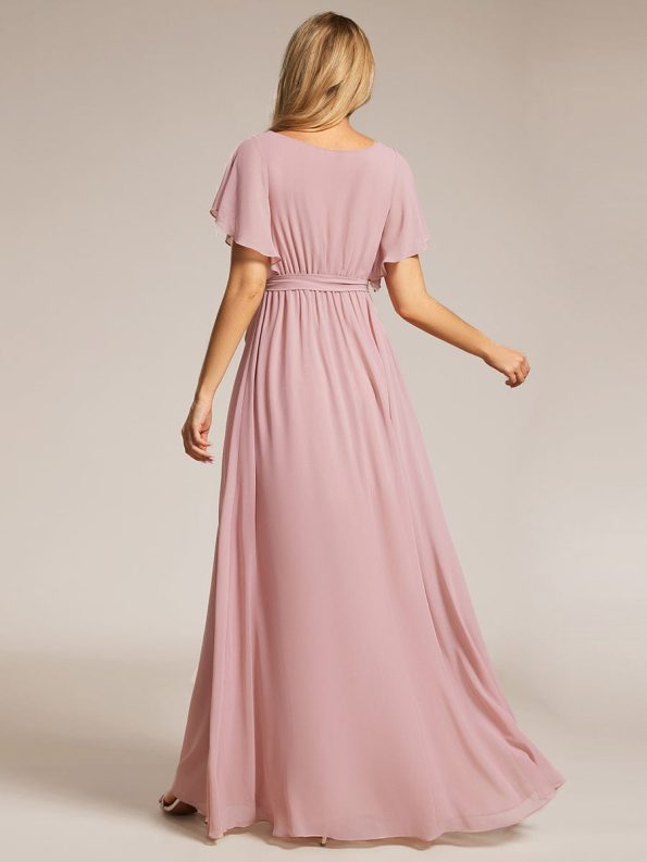 A-Line Pleated Chiffon Tie-Waist Evening Dress - Dusty Rose