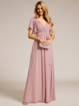 A-Line Pleated Chiffon Tie-Waist Evening Dress – Dusty Rose