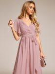 A-Line Pleated Chiffon Tie-Waist Evening Dress – Dusty Rose