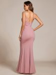 Glitter Spaghetti Strap U-Veck Open Back Bodycon Stretchy Evening Dress – Dusty Rose