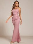 Glitter Spaghetti Strap U-Veck Open Back Bodycon Stretchy Evening Dress – Dusty Rose