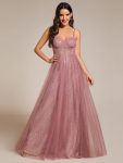 Spaghetti Straps Illusion Sleeveless A-Line Sequin Evening Dress with Tulle Cover – Purple Orchid