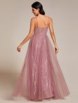 Spaghetti Straps Illusion Sleeveless A-Line Sequin Evening Dress with Tulle Cover – Purple Orchid