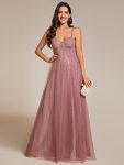 Spaghetti Straps Illusion Sleeveless A-Line Sequin Evening Dress with Tulle Cover – Purple Orchid