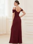 V-Neck Cold Shoulder Floor-Length Evening Dress – Burgundy