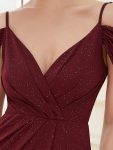 V-Neck Cold Shoulder Floor-Length Evening Dress – Burgundy