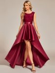 Elegant Sleeveless High-low Lace Top Wedding Guest Dress – Burgundy