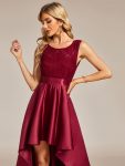 Elegant Sleeveless High-low Lace Top Wedding Guest Dress – Burgundy