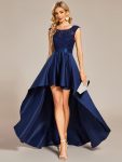 Elegant Sleeveless High-low Lace Top Wedding Guest Dress – Navy Blue