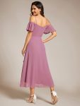 Spaghetti Strap Cold Shoulder Chiffon A-Line Midi Wedding Guest Dress – Purple Orchid