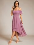 Spaghetti Strap Cold Shoulder Chiffon A-Line Midi Wedding Guest Dress – Purple Orchid