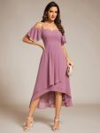 Spaghetti Strap Cold Shoulder Chiffon A-Line Midi Wedding Guest Dress – Purple Orchid