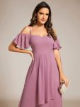 Spaghetti Strap Cold Shoulder Chiffon A-Line Midi Wedding Guest Dress – Purple Orchid