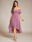 Spaghetti Strap Cold Shoulder Chiffon A-Line Midi Wedding Guest Dress – Purple Orchid