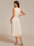 V-Neck High-Low Glitter Sleeveless Wedding Guest Dress with Pleated – Champagne