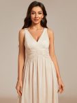 V-Neck High-Low Glitter Sleeveless Wedding Guest Dress with Pleated – Champagne