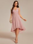 V-Neck High-Low Glitter Sleeveless Wedding Guest Dress with Pleated – Dusty Rose