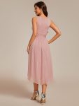 V-Neck High-Low Glitter Sleeveless Wedding Guest Dress with Pleated – Dusty Rose