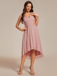 V-Neck High-Low Glitter Sleeveless Wedding Guest Dress with Pleated – Dusty Rose