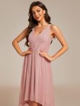 V-Neck High-Low Glitter Sleeveless Wedding Guest Dress with Pleated – Dusty Rose