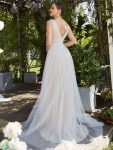 Vintage Sleeveless Lace Sheer Empire Waist A-Line Wedding Dress – Ivory