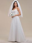 Spaghetti Strap Waist Pearl Sweetheart Collar Tulle Wedding Dress with Lace – Ivory