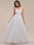 Spaghetti Strap Waist Pearl Sweetheart Collar Tulle Wedding Dress with Lace – Ivory