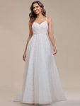 Spaghetti Strap Waist Pearl Sweetheart Collar Tulle Wedding Dress with Lace – Ivory